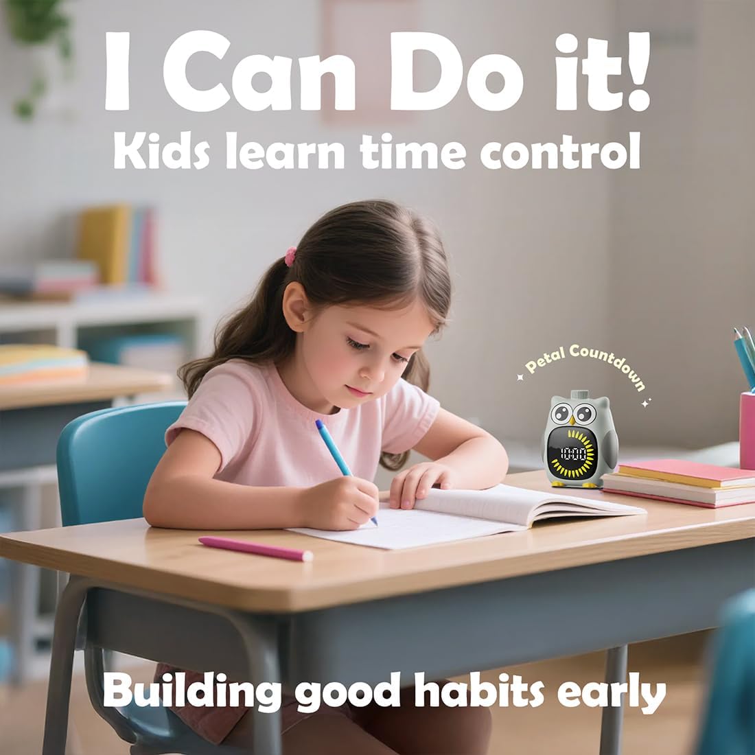Grey Big-Eyed Owl Visual Timer for Kids,Classroom Timer, Time Out Timer,Up to 99Minutes Small Visual Timer,for Yoga,for Kitchen