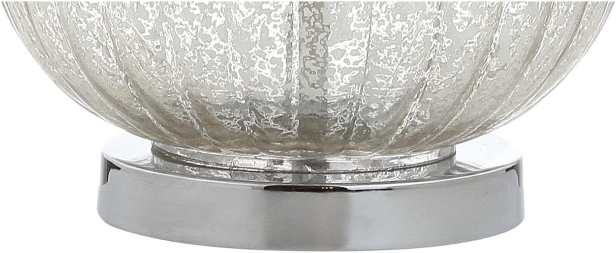 JONATHAN Y 21" Mercury Silver Ribbed Glass Table Lamp, Modern Transitional Bedside Lamp for Living Room, Bedroom, Nightstand, White Linen Shade, LED Bulb Included JYL4015A
