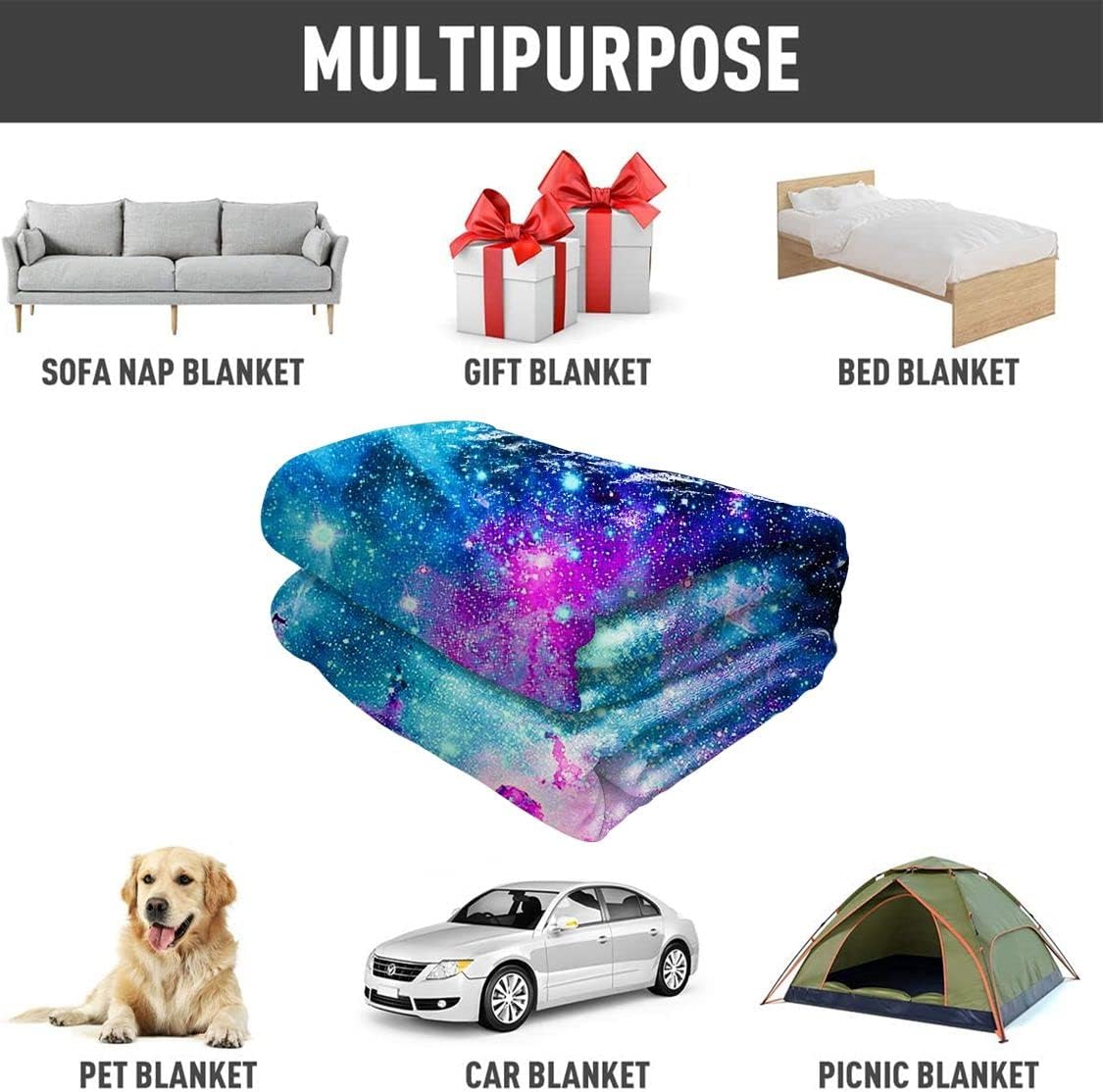 Nebula Galaxy Throw Blanket Fantasy Purple Blue Starry Sky Space Fleece Blanket Soft Warm Cozy for Sofa Couch Bed 60"x80"