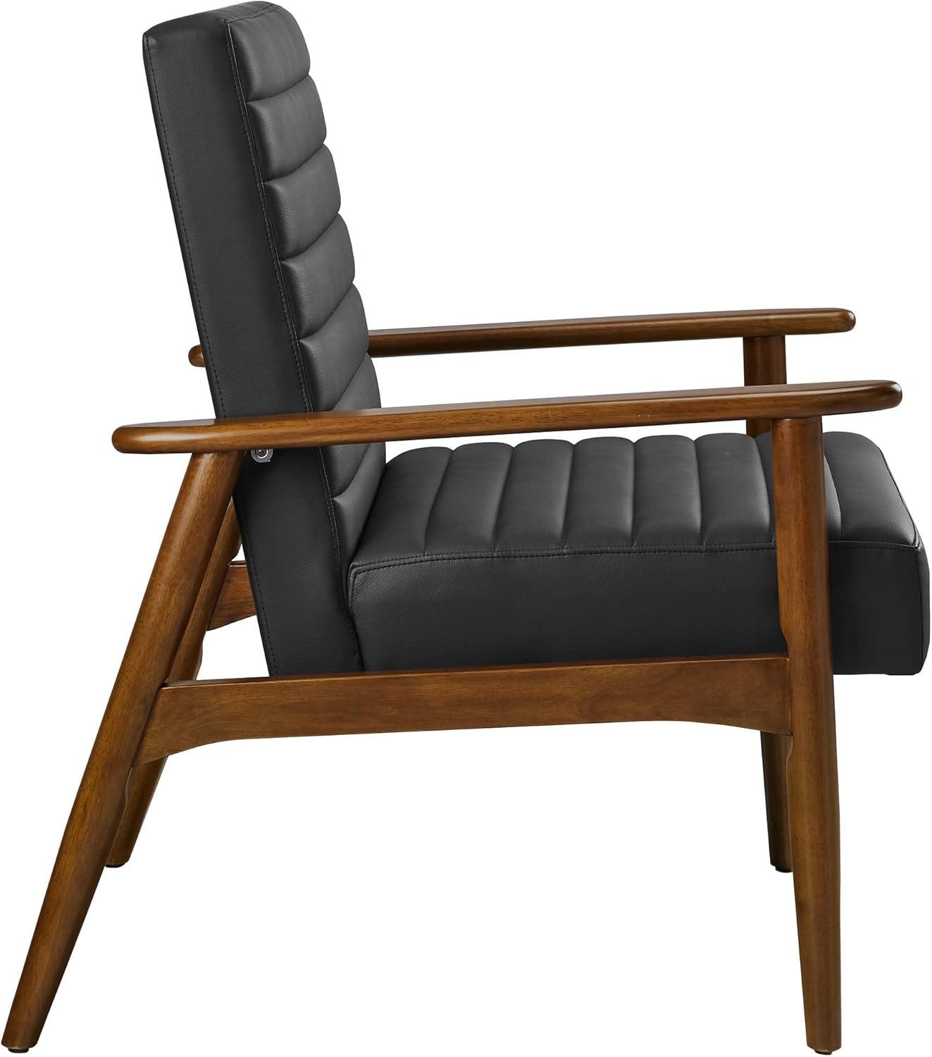 Modway Jensen Vegan Leather Accent Chair in Walnut Black - Mid-Century Modern Armchair with Solid Wood Legs & Armrest - Upholstered Faux Leather Single Side Chair - Reading Chair for Living Room