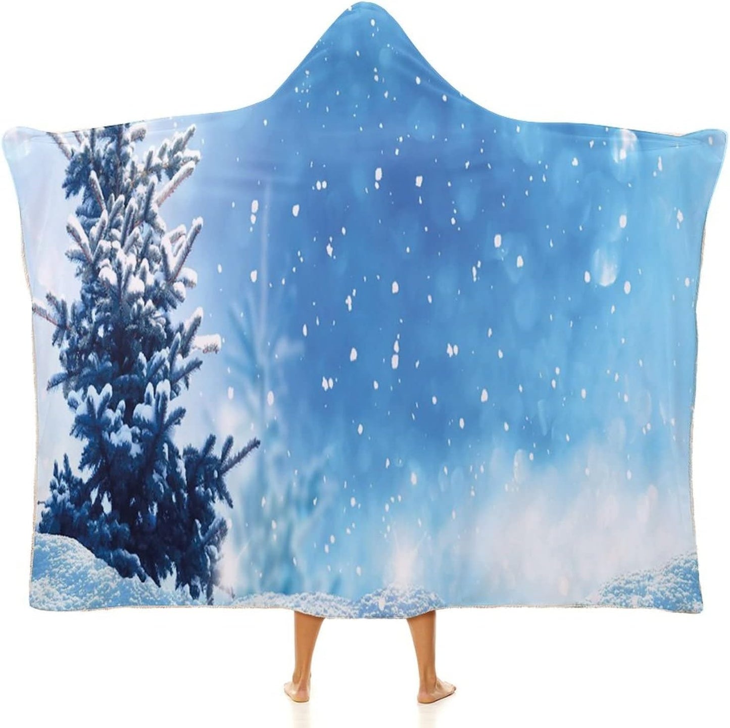 Throw Blankets, Winter Women Men Hooded Blanket, Artistic Rendition of Snowy Season of Year Fro Pine, Soft Warm Cozy, 40 x 50inches, Studying Reading Snuggling Napping Office, Multicolor