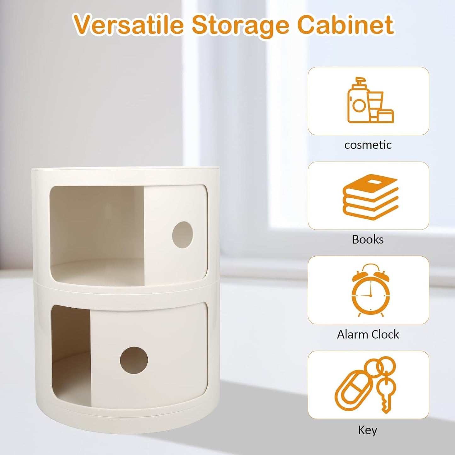 2-Tier Round Bedside Table, Narrow Storage Cabinet, Small Stylish Storage Cabinet, no Installation Required, Suitable for Living Room and Bedroom, Small Space