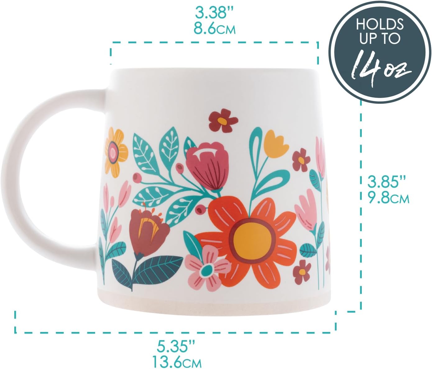 Karma, 14 oz Shelly Mug - Cute Coffee and Tea Mug - Ceramic Coffee Mugs for Women and Men, More Happy