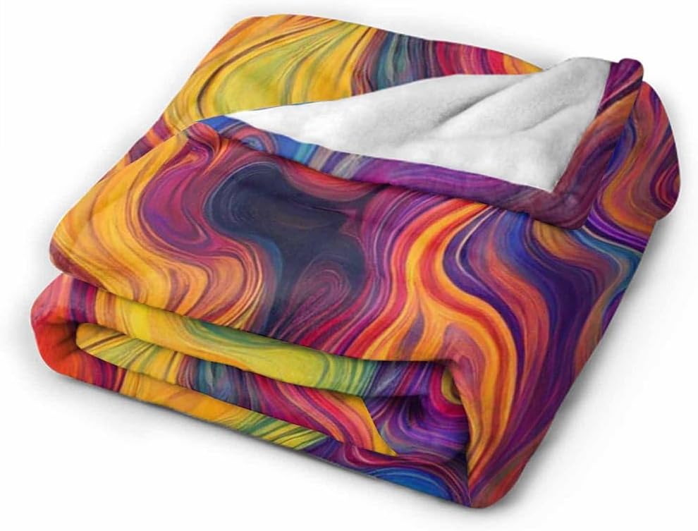 Mugod Colorful Chaotic Waves Throw Blanket Purple Fuchsia Pink Red Orange Gold Blue Rainbow Pattern Decorative Soft Warm Cozy Flannel Plush Throws Blankets for Baby Toddler Dog Cat 30 X 40 Inch