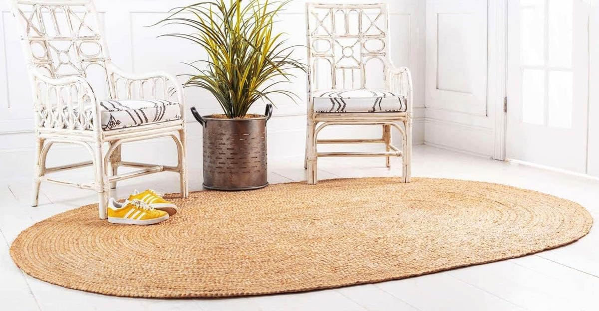MDS Pack of 1 Handwoven Braided Jute Area Rug 2x5 feet Oval - 100% Natural Burlap Reversible Accent Rugs for Home Decor, Living Room, Doormat, Kitchen, Entryway Rug, Rustic, Farmhouse (2'x5')