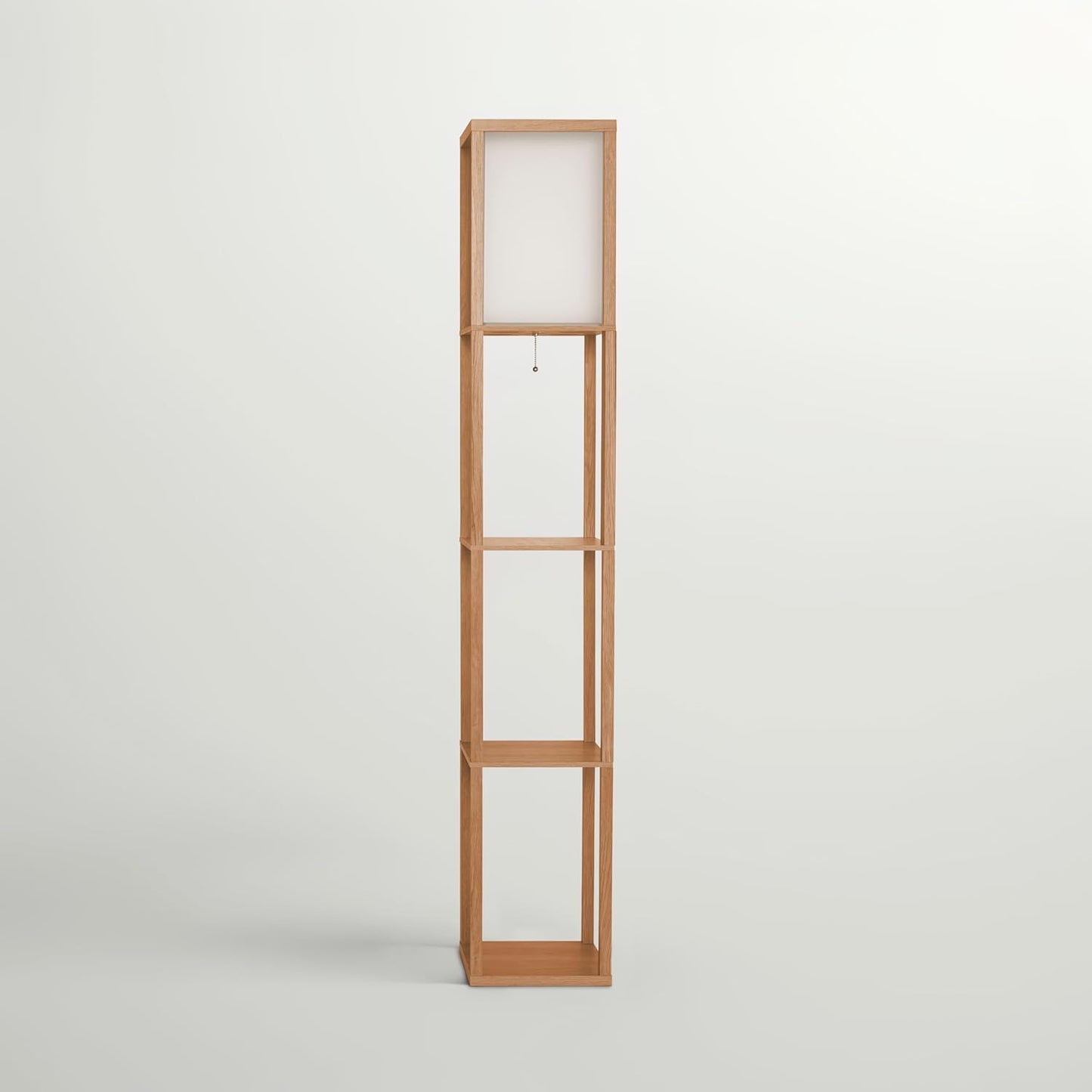 Brightech Maxwell - Modern Shelf Floor Lamp with Lamp Shade & Warm White LED Bulb, Corner Display Floor Lamp with Shelves for Living Room, Bedroom, Nightstand Office, Home Decor Storage - Natural Wood