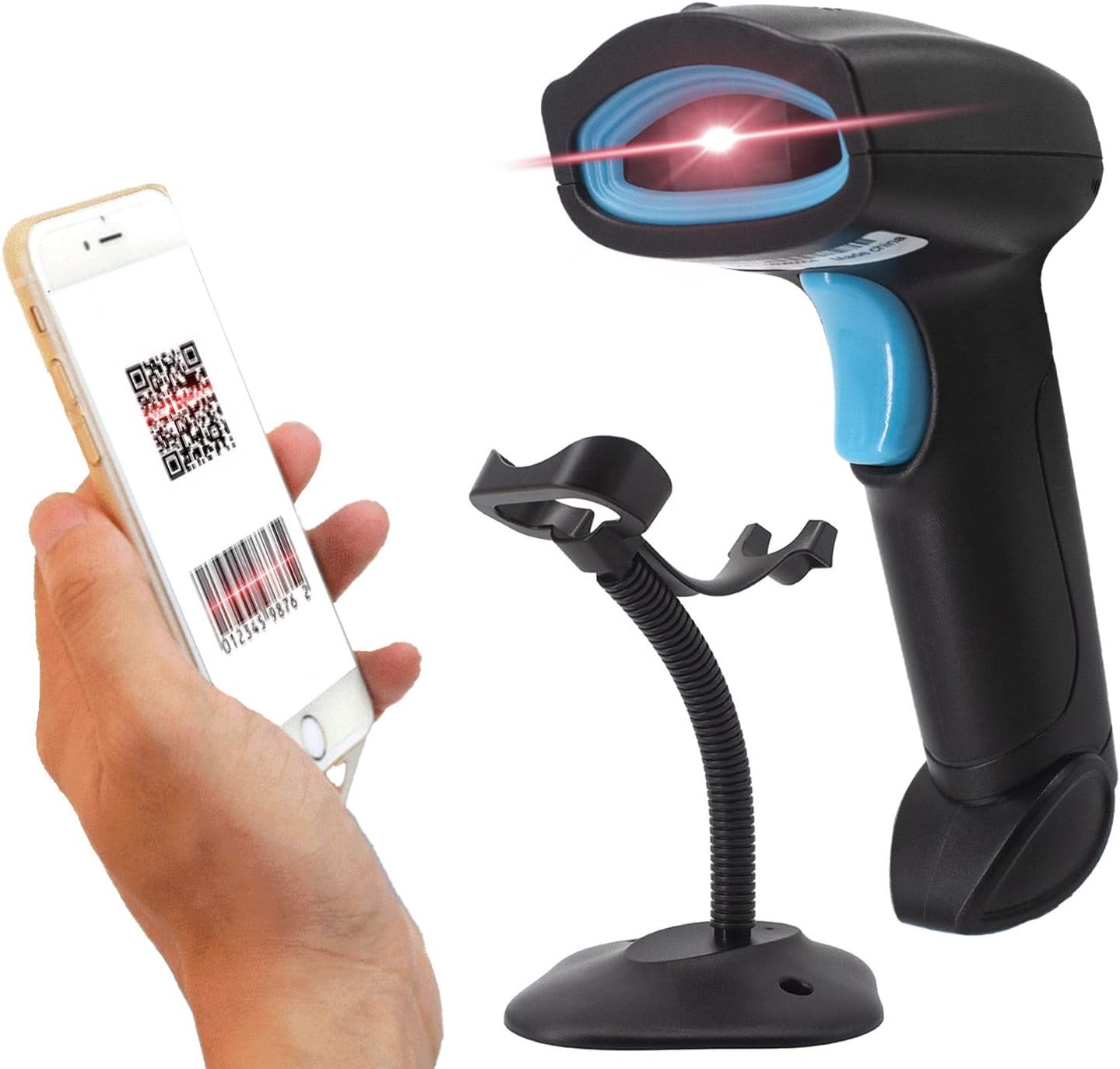 Bluetooth QR Code Scanner - Book Scanner for Personal Library Libib, 1D 2D Codes Scanners for Laptop Computer Mac iPhone Android, Wireless Bluetooth Bar Code Scanner (with Stand)