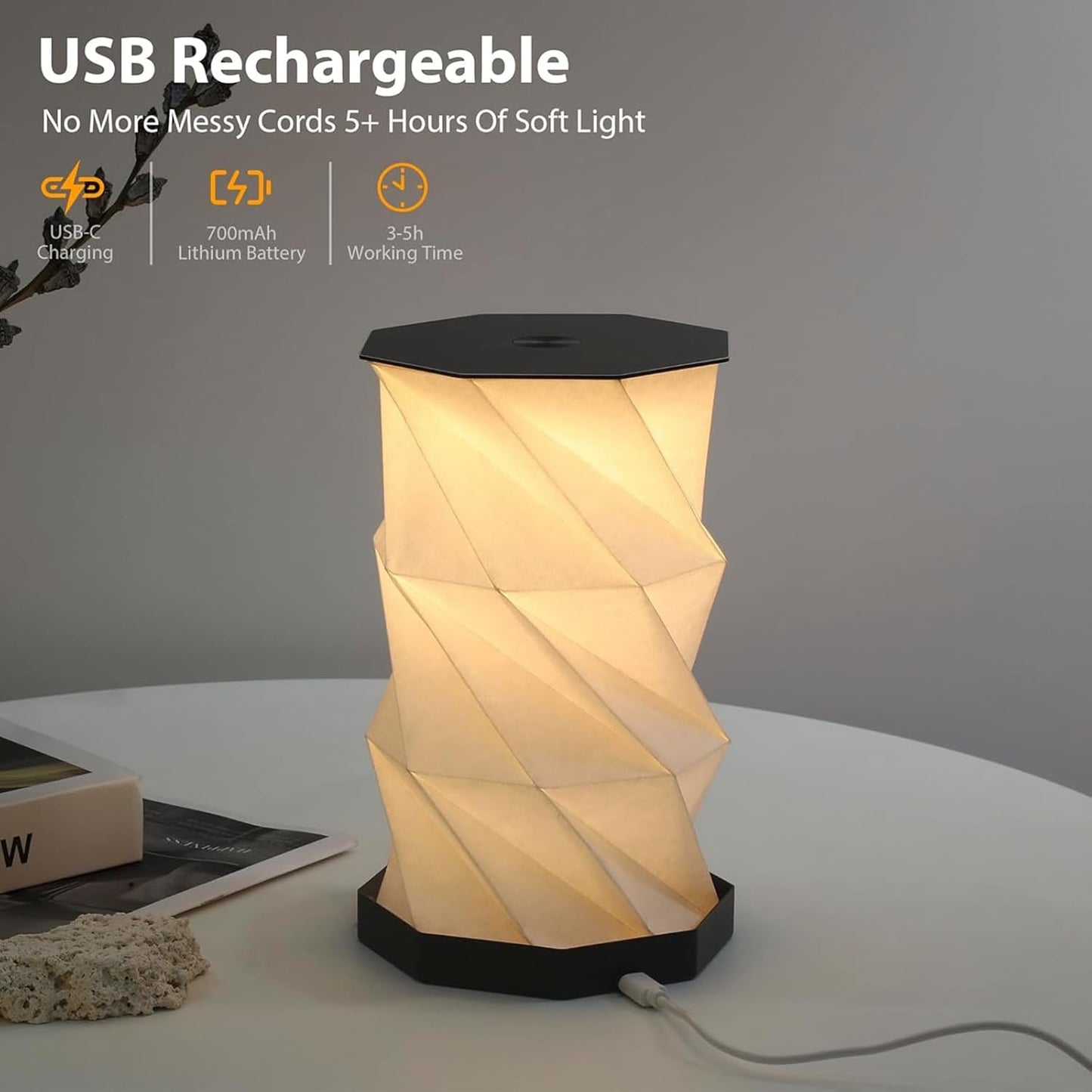 Travel Gifts Portable Foldable Cordless lamp，Dimmable Touch Control Foldable Paper Art Lamp，Gift lamp for Travel, bedrooms, Study Rooms, and Camping Rechargeable Light