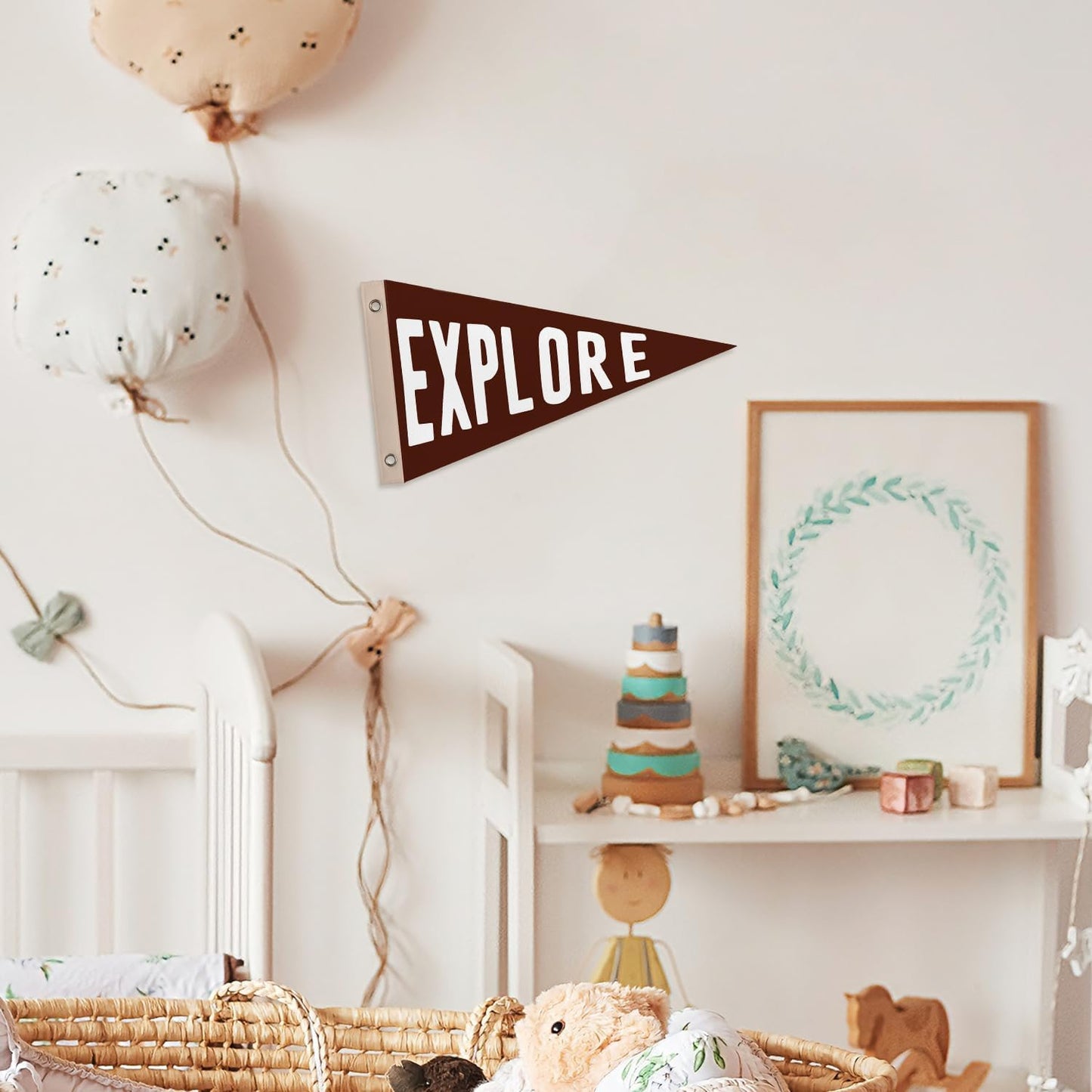 Camping Boys Nursery Playroom Room Wall Art Decor, Explore Pennant Banner Flags, Camping Sign, Wall Decorations for Nursery Toddler Boys Bedroom Decor, 8x14 Inch