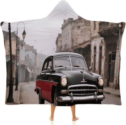 Vintage Car Wearable Hoodie Blanket for Women Men Fleece Blanket with Hood Oversized Warm Cozy Gifts