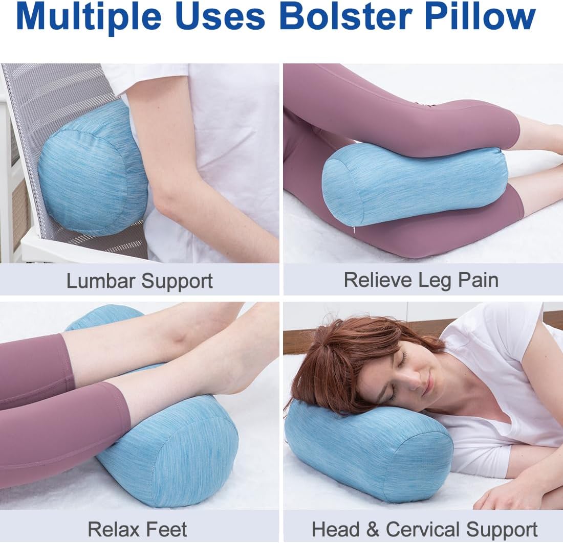 Round Cylinder Bolster Pillow with Removable Cooling Cover, Tube Roll Cervical Pillow for Head, Neck, Back and Legs Support, 13"x 6", Blue