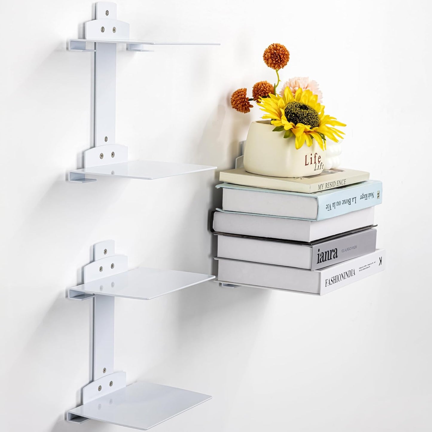 Invisible Book Shelf Floating, 6-Tier White Floating Shelves for Wall, Heavy Duty Metal Book Organizer Holders Vertical Hanging Space-Saving for Bedroom Office Room