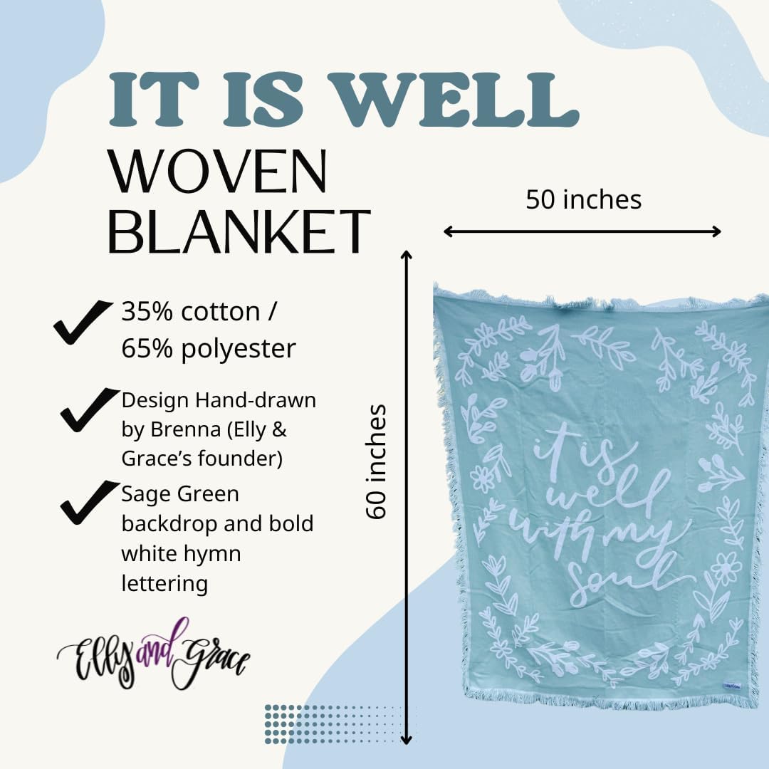 Elly & Grace Christian Woven Blanket, Religious Prayer Throw for Women, Inspirational Blanket 27x19 inches (It is Well with My Soul)