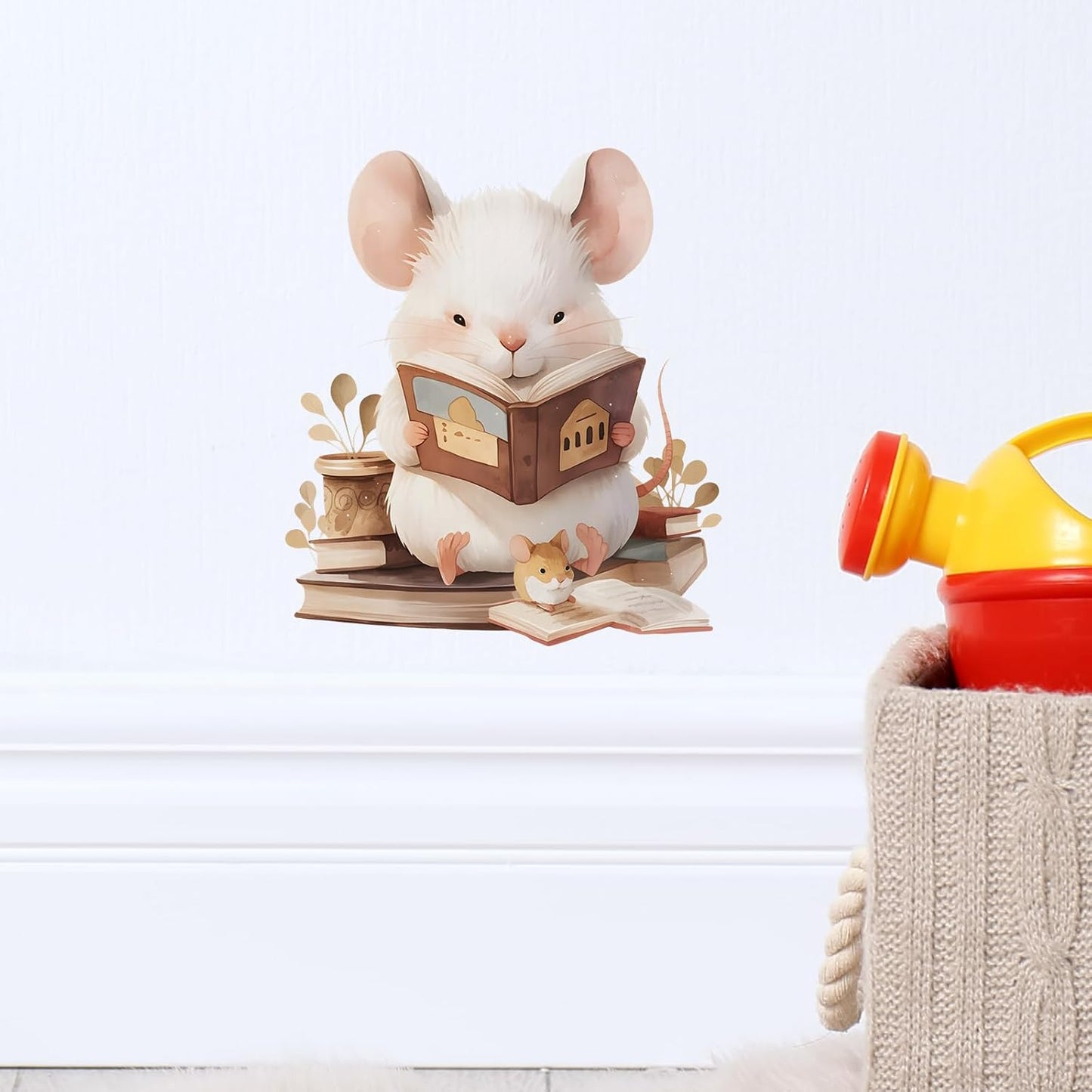 Cute Mouse Reading Books Wall Decal Nursery Animal Wall Sticker Removable Peel and Stick Wall Art Decor for Kid Baby Library Classroom Preschool Living Room Playroom Bedroom School