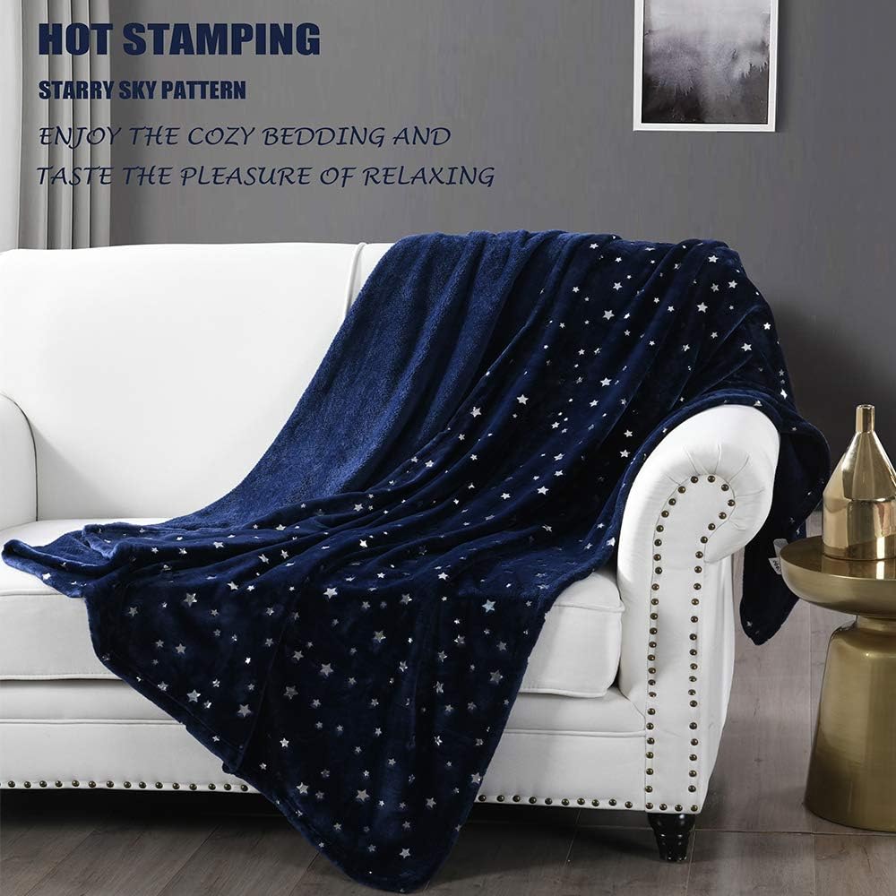 NANPIPER Throw Blanket, Ultra Soft Thick Microplush Bed Blanket, All Season Premium Fluffy Microfiber Fleece Throw for Sofa Couch (Throw Size 90"x90", Navy Blue)