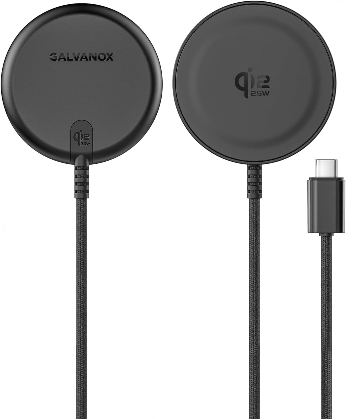 Galvanox 25W Magnetic Wireless Charger for Samsung, Qi2.2 Certified [Compatible with MagSafe] Fast-Charging 2.0 for Galaxy S26 Ultra, Fold, Plus S25/S24/S23, Braided 6ft USB-C (Black)