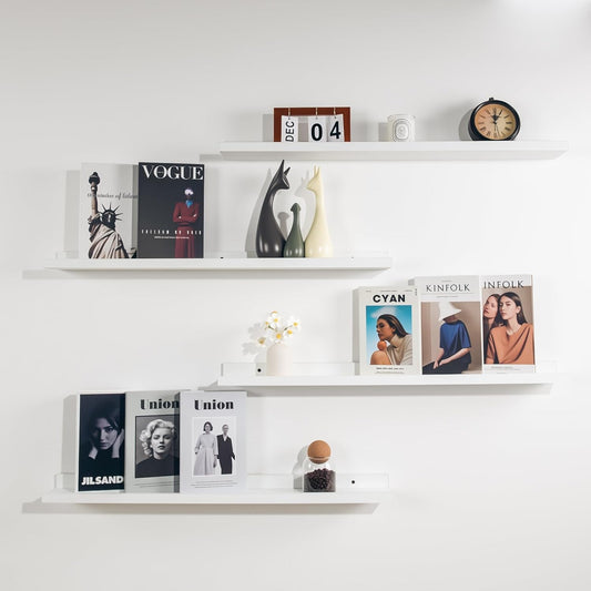 NEXHOME PRO Floating Shelves for Wall Set of 4,36 Inches Picture Ledge Shelf, Kids Bookshelf Wall Mounted for Living Room Bedroom Bathroom Kitchen, Easy Install,White