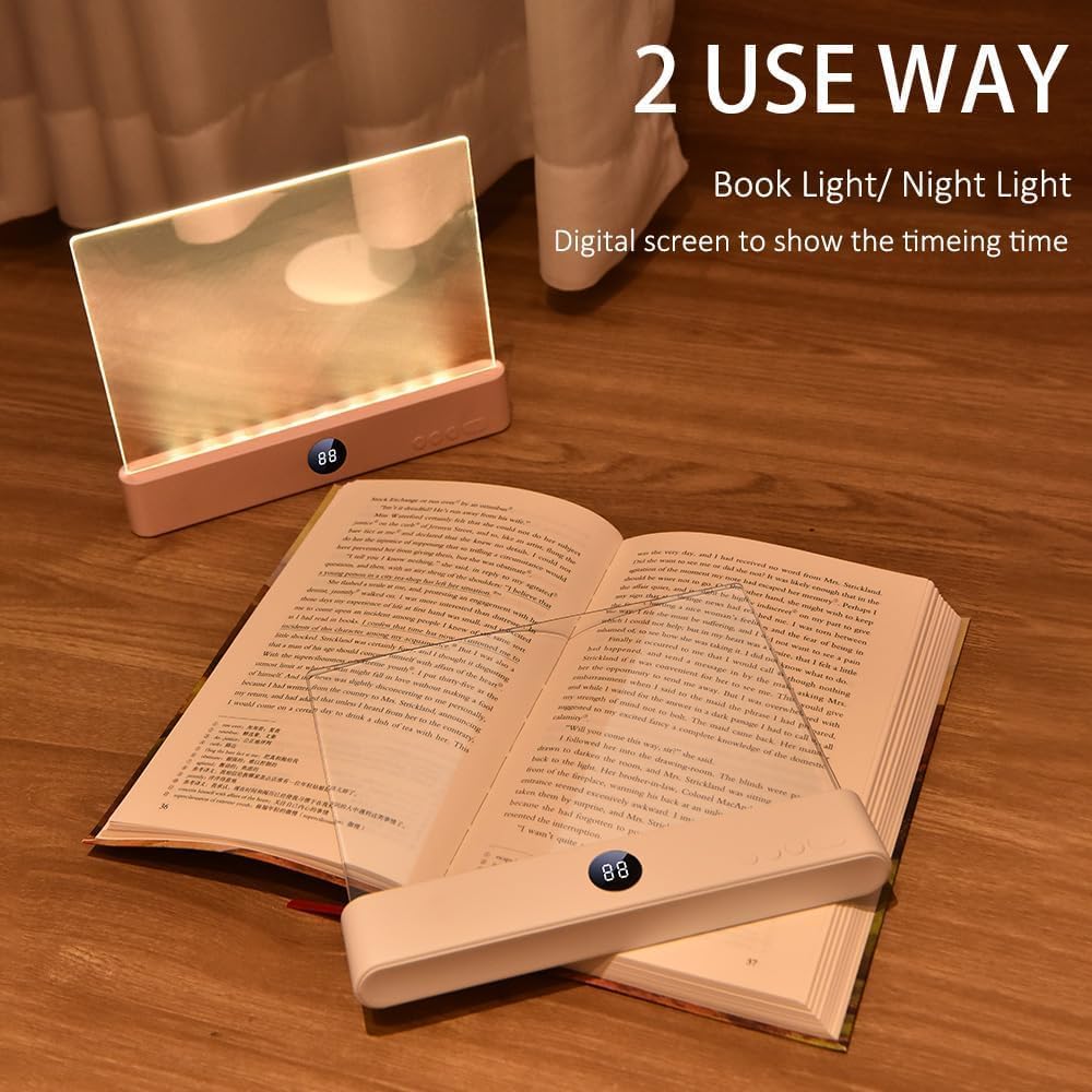 Book Light, 3 Color Adjustable LED Flat Reading Light, Rechargeable Clear Panel Plate Lamp with Timer & Memory Function, Bedside Lamp Book Lovers Gifts for Boys and Girls Women Man (Black)