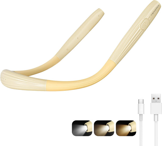 Upgraded Book Light, Neck Reading Lamp,USB Rechargeable, 3 Colors & 3 Brightness Adjustable, Auto-Off Timer, Neck Light for Reading in Bed, Long Lasting, Perfect for Repairing, Knitting.