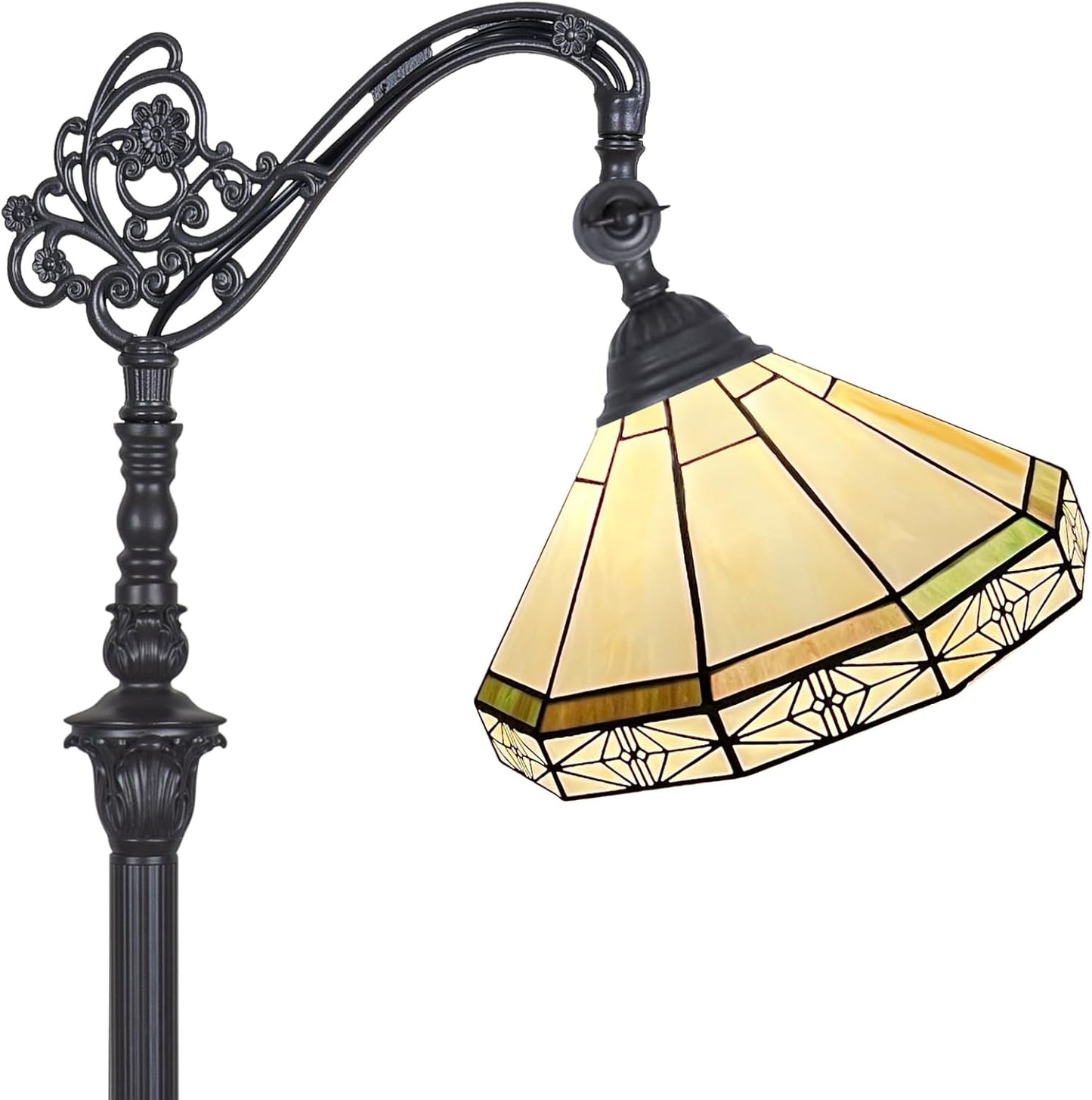Capulina Tiffany Lamp Stained Glass Floor Lamp 62 Inches Tall Antique Cream Soft Light Arched Adjustable Angle Tiffany Style Reading Standing Lamp for Living Room Bedroom Home Office