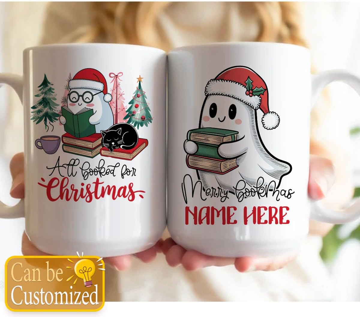 Reading Lover Personalized Mug 11oz Cozy Bookish Ceramic Gift for Merry Christmas Bookclub
