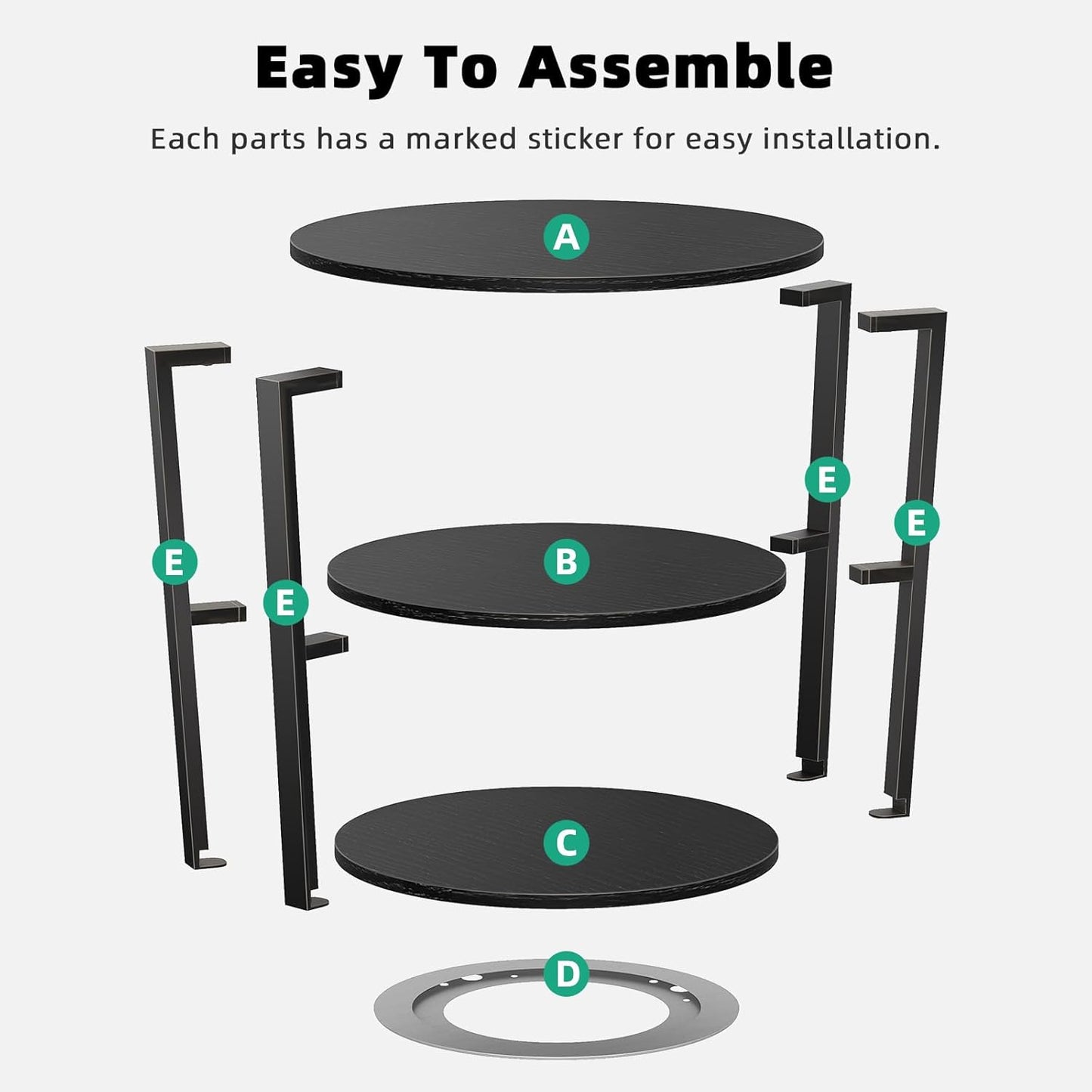 Round Side Table, 3-Tier Rotating Side Table, Big Shelf End Table Living Room with Lazy Susan, Nightstand for Small Spaces Living Room Bedroom Sofa, Pure Black