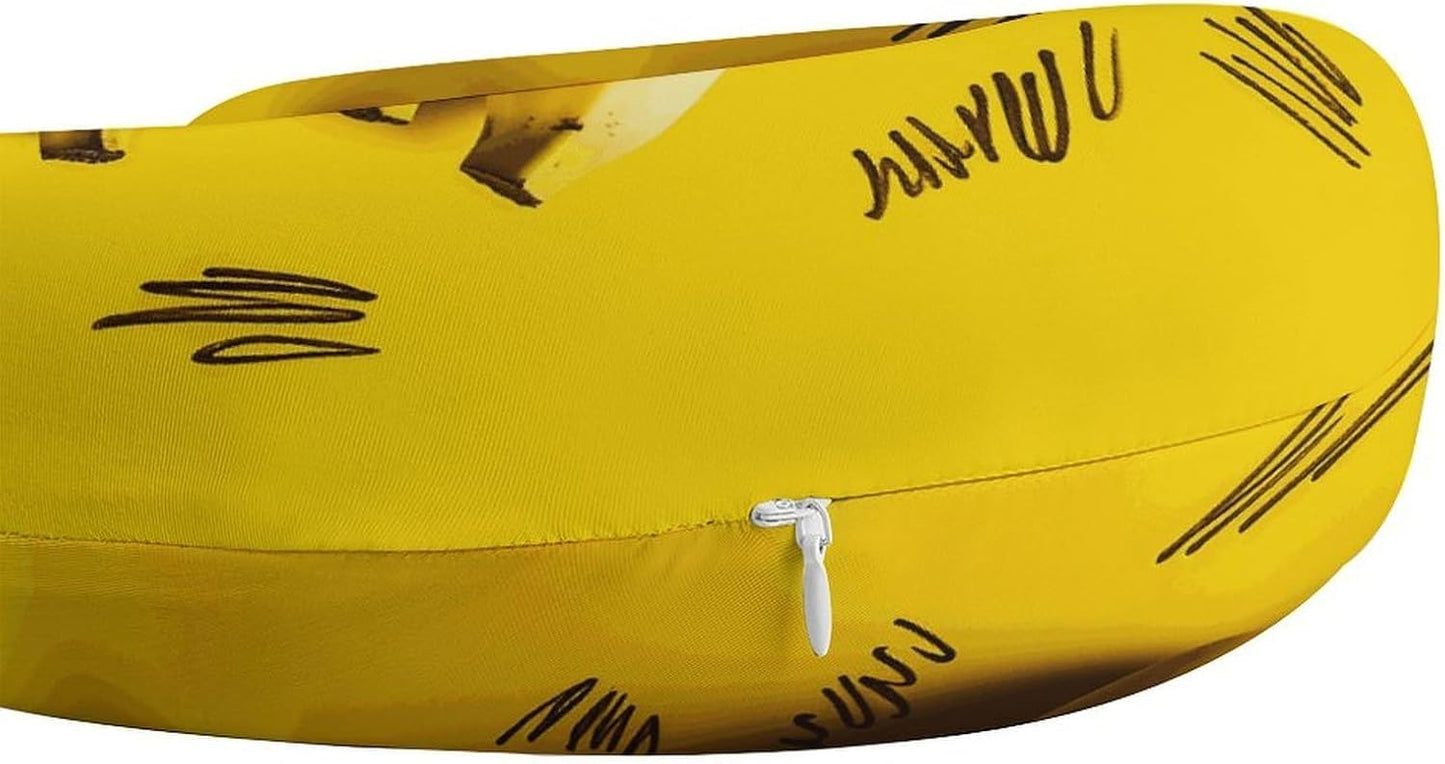 Yellow Banana Neck Pillow Memory Foam U Shaped Pillows Portable Pillows for Shoulder Travel Head Support Pillow with Concealed Zipper for Airplane Car Home Office
