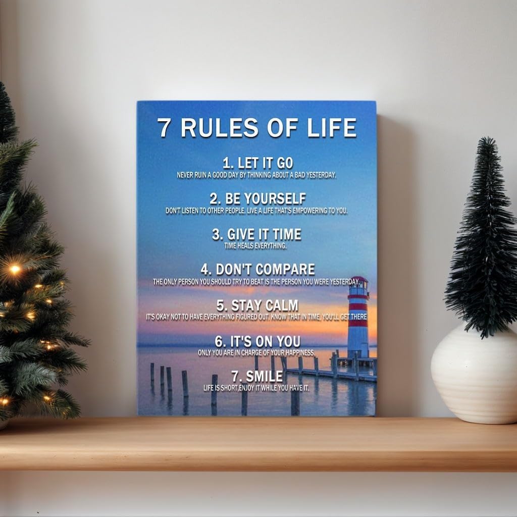 7 Rules of Life Inspirational Wall Art, Motivational Posters for Classroom, Office, Bedroom - Positive Affirmations Canvas Prints, Modern Inspirational Quotes Wall Decor for Home, School, Gym Gifts for Family Member and friends 12x15 inches