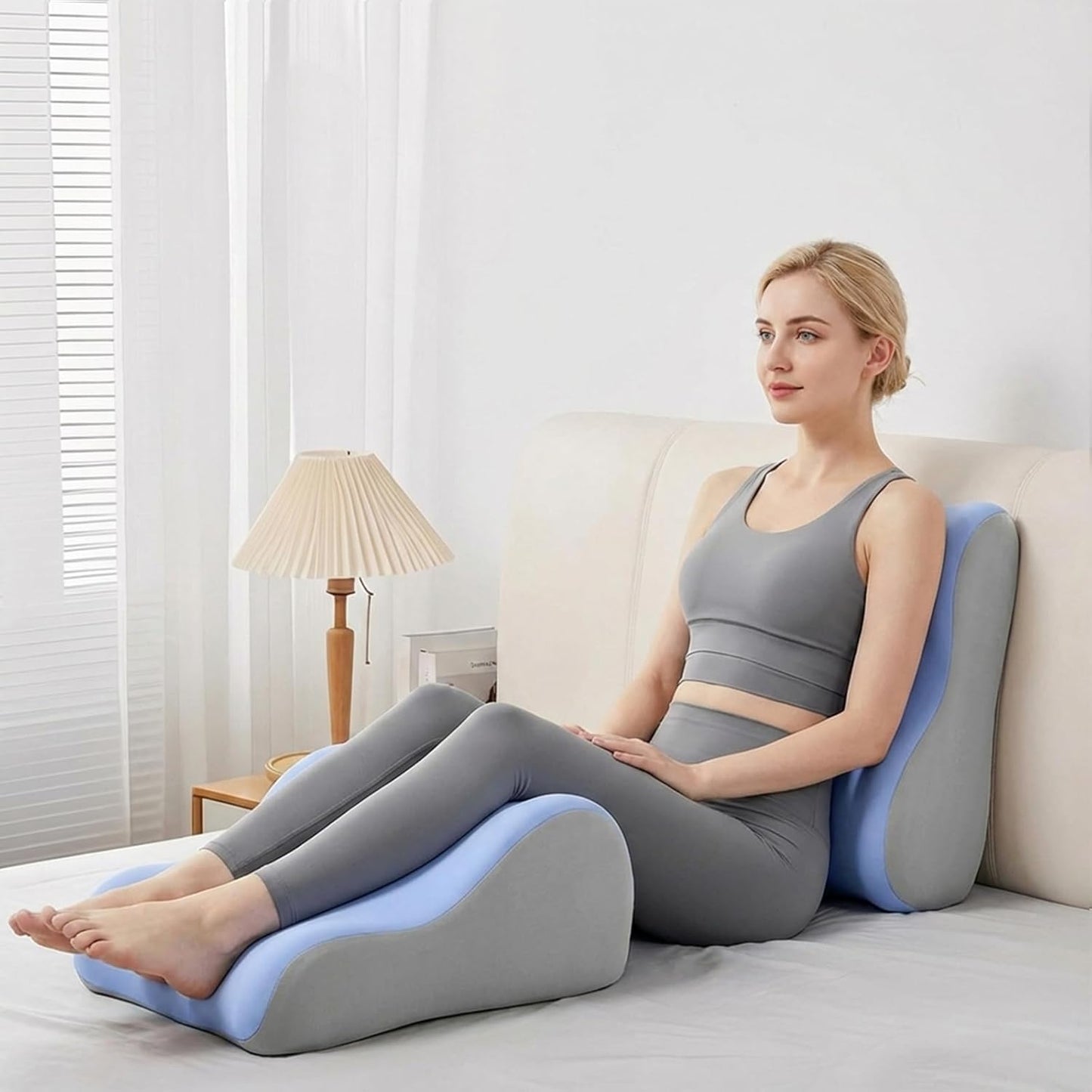 Ergonomic Natural Latex Pillow for Adults & Pregnancy | Multi-Position Support Cushion for Sleeping, Lounging, Reading & Couples | Removable Washable Cover (Dusty Blue)