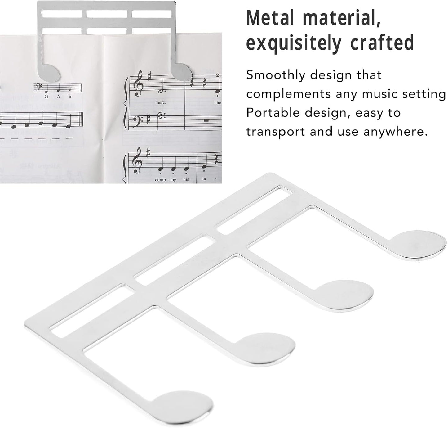 Sheet Music Clip Metal Note Pattern Delicate Music Book Clip Page Holder for Piano Guitar Music Lovers Metal Structure Lightweight Compact Design (Silver)