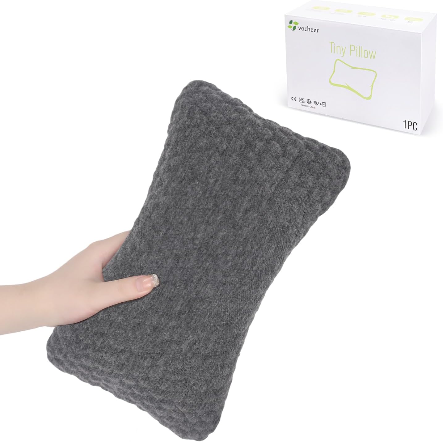 vocheer Small Pillows for Sleeping, 11"x 7" Mini Travel Pillow, Tiny Pillows for Neck, Wrist, Lumbar and Knee, Pets Pillow, Cotton, Machine Washable,Dark Grey-1PC