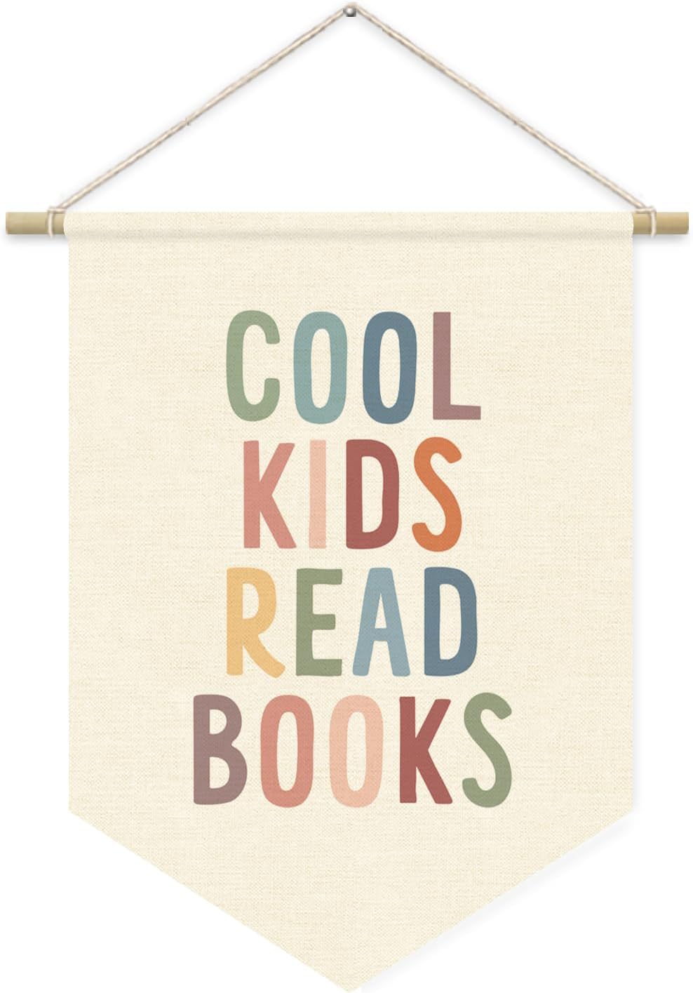 Cool Kids Read Books Reading Room Decor - Boho Rainbow Canvas Banner Flag Decor for Kids Nursery Toddler Reading Corner Nook Classroom Library, Wall Hanging Pennant Flag Banner 15x11in
