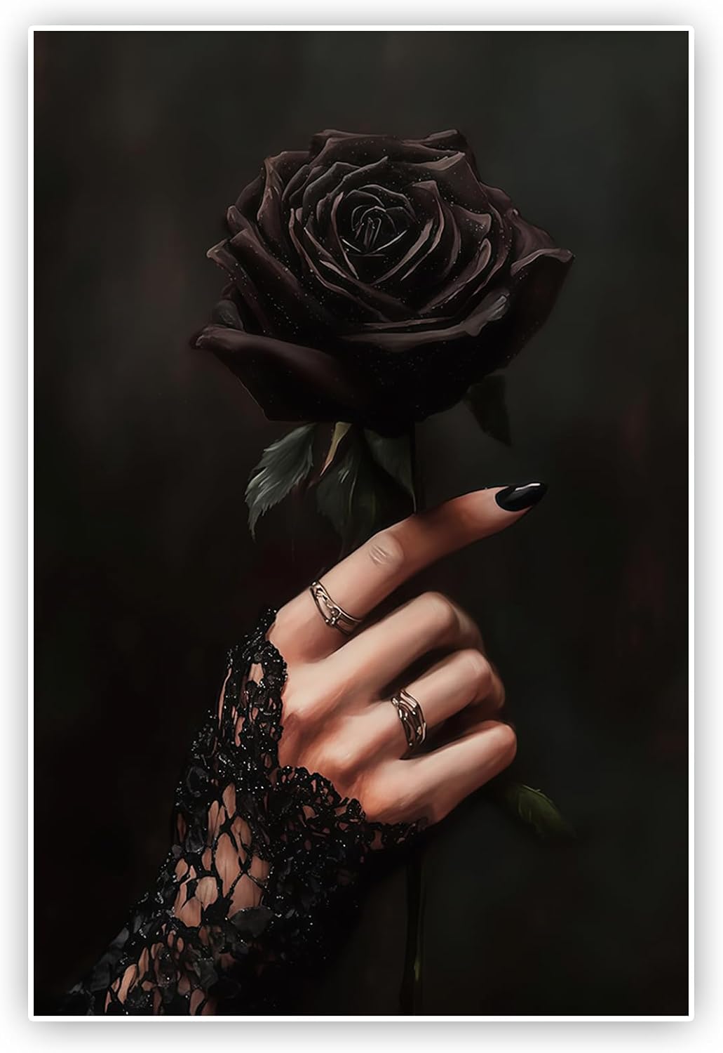 CDLJL Gothic Wall Art Romantic Wall Art Vintage PosterGothic Black Rose & Lace Hand 16X24inch Unframed Victorian Witchy Aesthetic Poster Dark Print for Gallery Living Room Bedroom Home Decoration