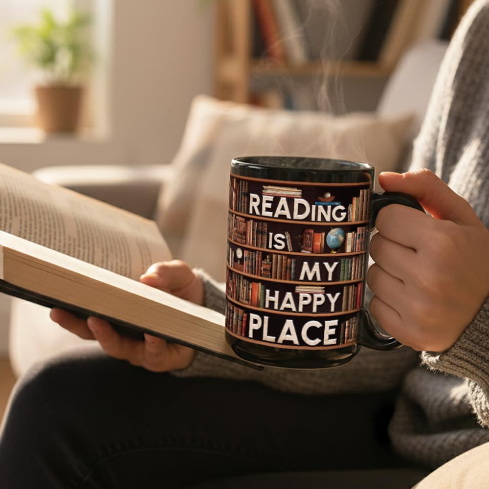 Novelty Books Mug for Book Lovers Women Men, Book Club Reading Writer Bookish Gifts for Bookworm, Library Bookshelf Mug 15oz