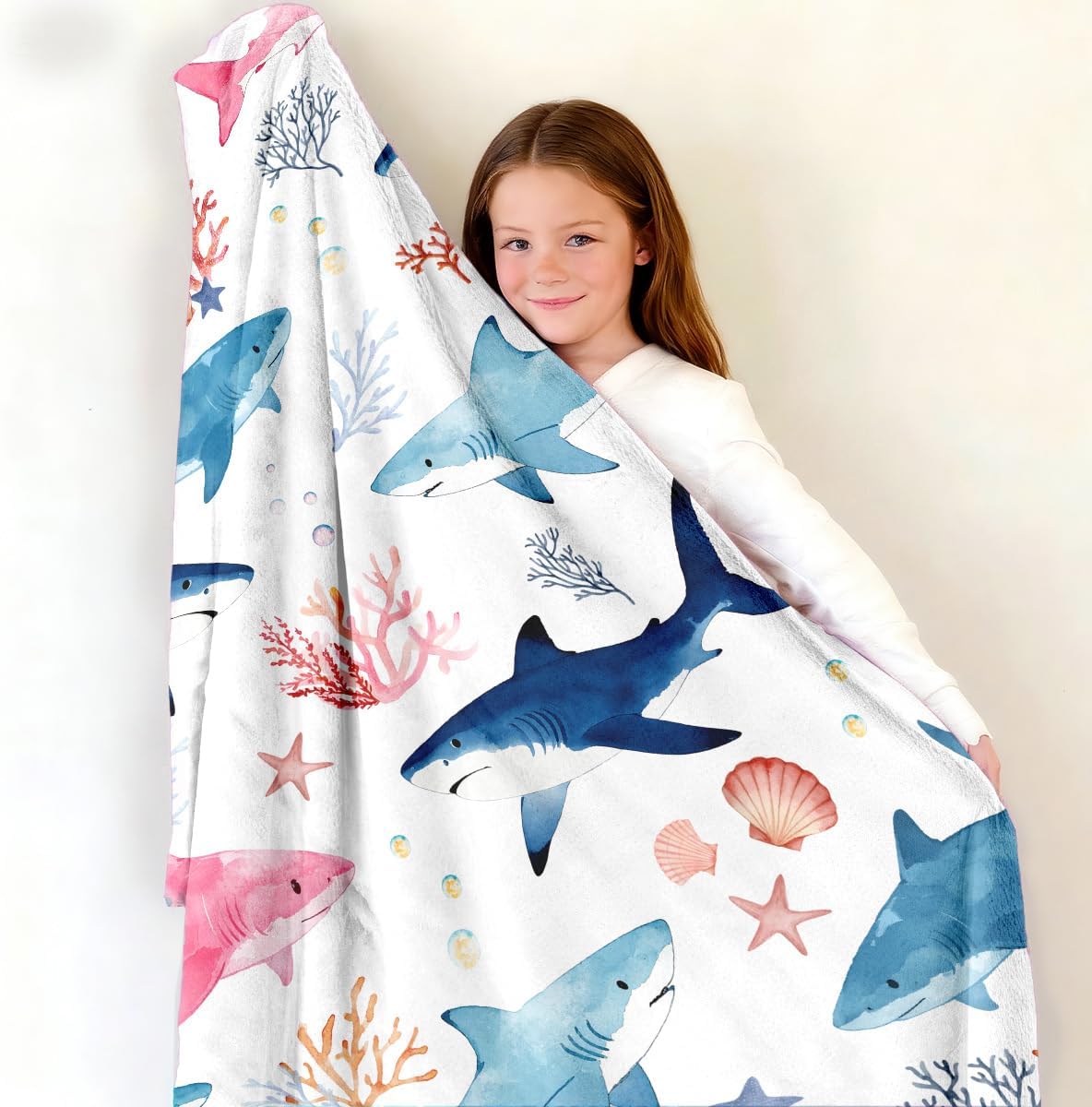 Shark Blanket Gifts for Sharks Lovers Lightweight Cozy Flannel Shark Themed Throw Blanket Stuff Gifts Decor for Kids Adults 50"X40"