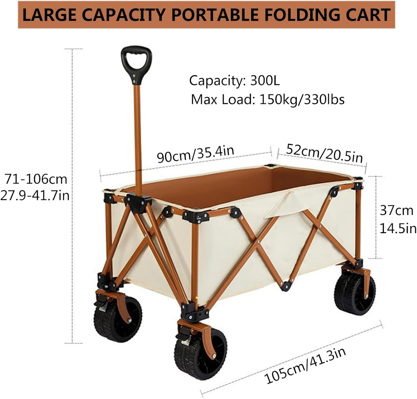 Heavy Duty Collapsible Folding Wagon - All-Terrain Beach Cart with Large Capacity for Outdoor Camping, Gardening, Fishing, Shopping & Sports - Portable Utility Trolley, Black