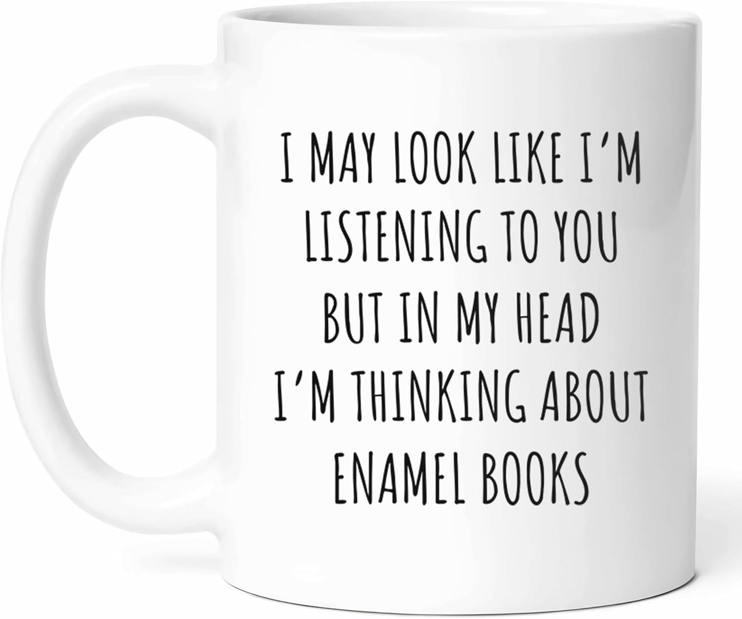 I'm Thinking About Enamel Books Mug - Book Lover Coffee Cup - Literary Enthusiast Funny Gift From Friends - Reading Fan Tea Mugs - Collector Cups - 11 Oz Ceramic Gifts For Bibliophiles, Birthday, Him