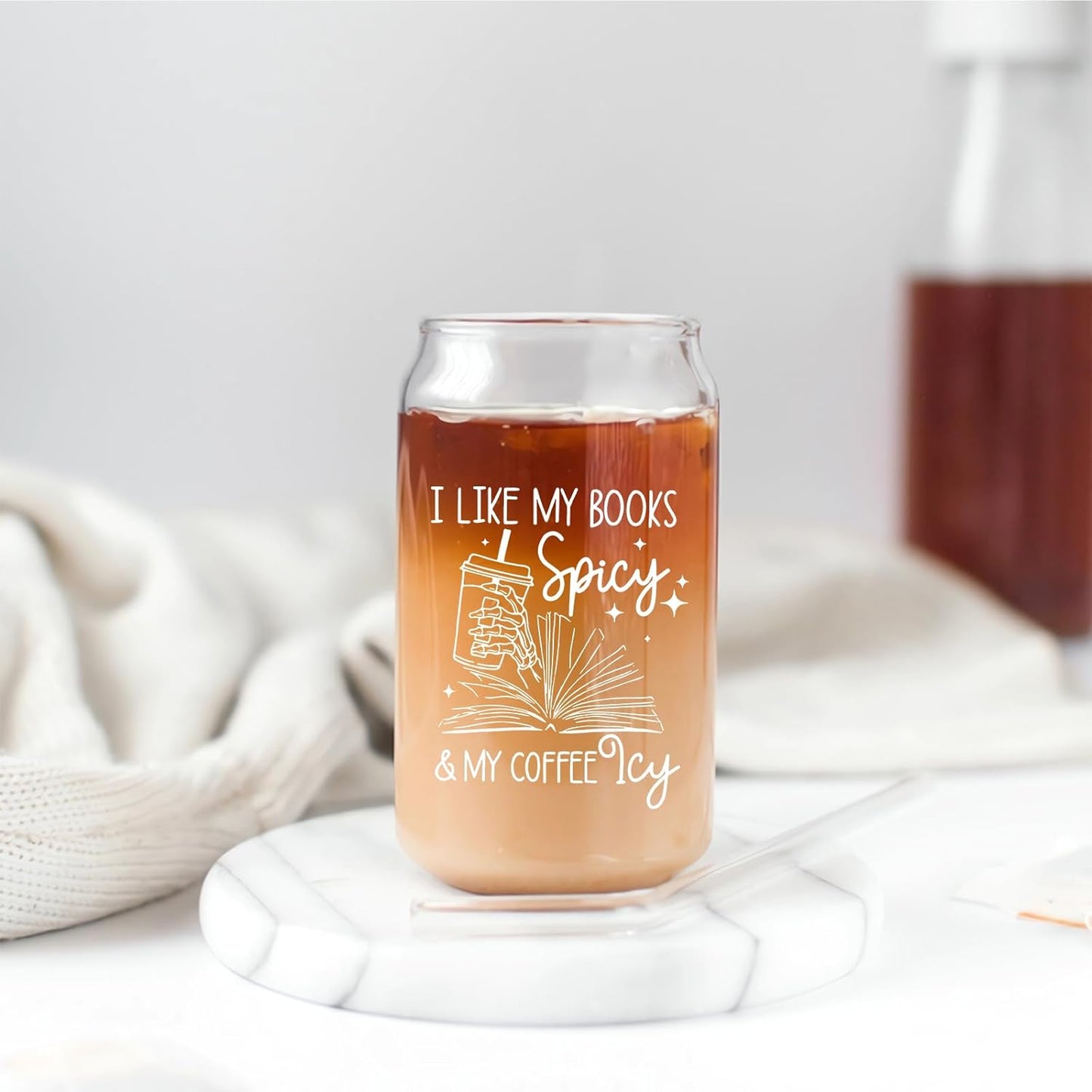 Book Lovers Gifts Idea, 16 oz Cute Glass Cups with Lids and Straws, Bookish Present, Mothers Day Reading Gifts for Book Lovers Women, Readers, Bookworm - Coffee Tumbler, Reading Accessories