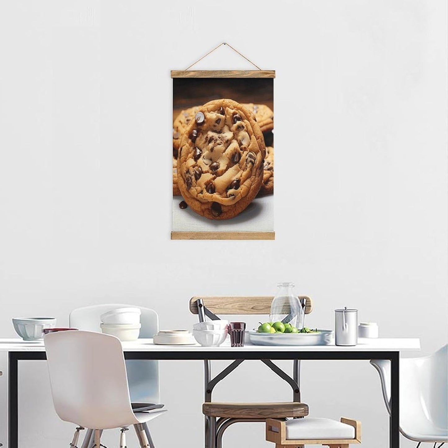 Vintage Chocolate Cookie Poster with Wooden Frame Personalized Linen Hanging Scroll Painting Rustic Wall Hanging Illustrative Modern Artwork Decor for Home Living Room Bedroom Office