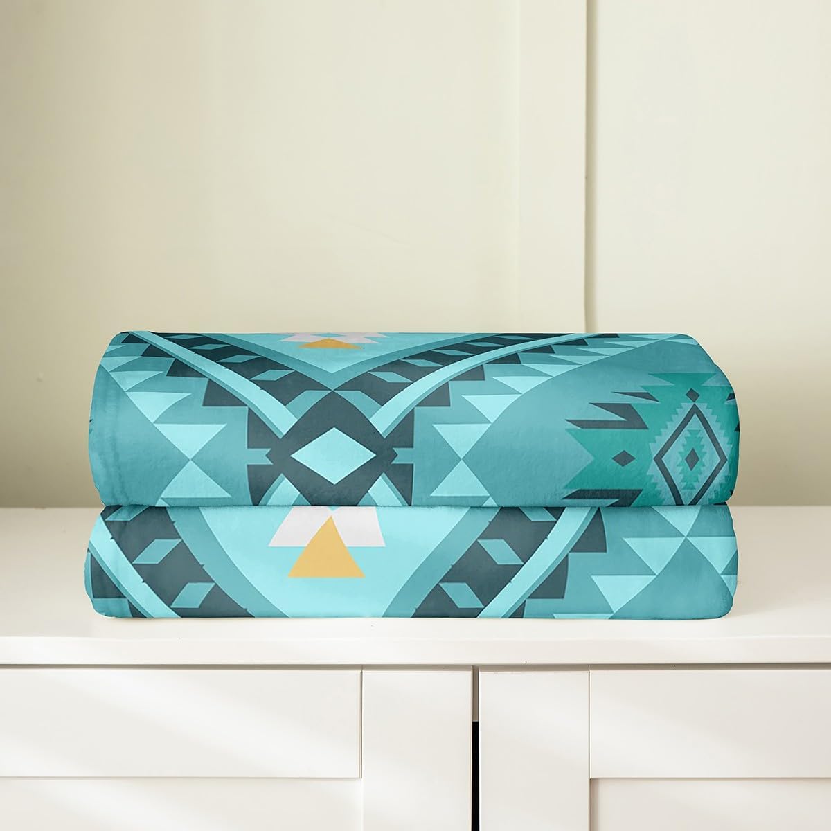 Erosebridal Western Boho Aztec Fleece Blanket Queen 90"x90" Turquoise Rustic Farmhouse Flannel Blanket Southwestern Fuzzy Plush Throw for Kids Boys Girls,Bohemian Geometric Decor for Bed Couch
