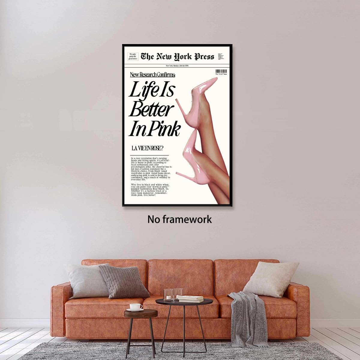 Vintage Baby Pink Newspaper Wall Art Retro News Headline Poster Trendy Preppy Girl Aesthetic Decor for Bedroom Apartment Dorm Life is Better in Pink Canvas Print Picture 12x18inch Unframed