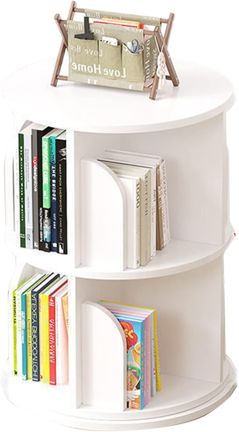 2-Tier Solid Wood Rotating Bookshelf, Space-Saving Bookcase Organizer for Student Dorms, Living Room & Office - Stylish Home Decor & Storage Solution