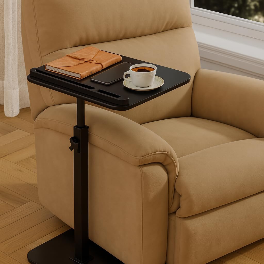 Sofa Side Tray Table for Couch - Set of 2 Adjustable Height 360° Swivel C Table for Sofa & Bed, Use as TV Tray Laptop Stand Snack Table Reading Desk, Fits Eating Working Studying