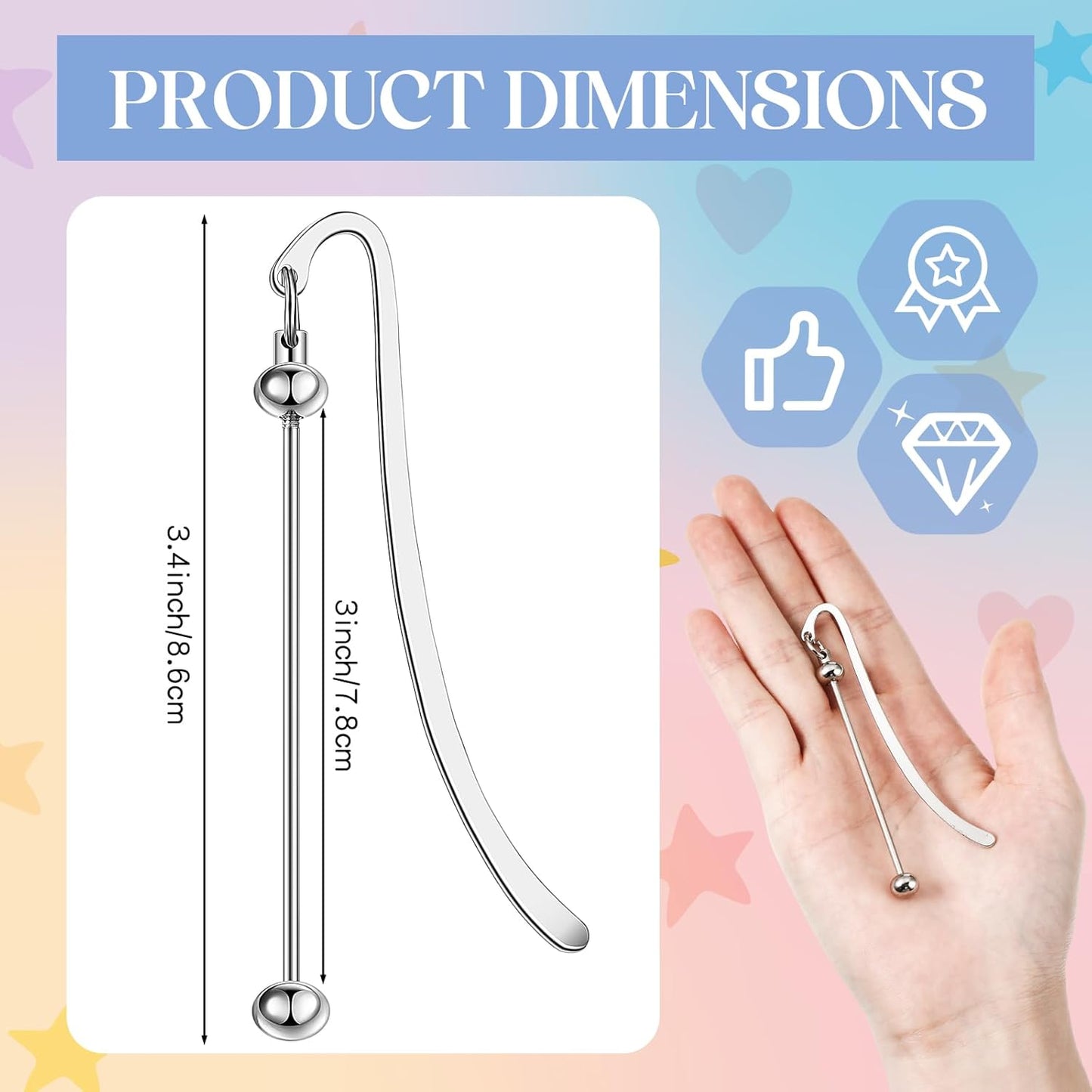 8 Pcs Beadable Bookmarks DIY Metal Blank Bar Bookmark for Beads Modern Beaded Craft Jewelry Pendant Charm Gift for Book Lovers Student Teacher Office Supplies(Silver)