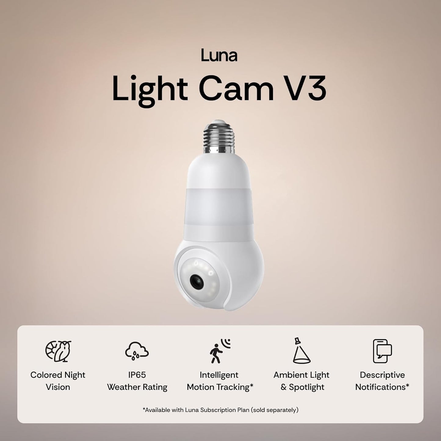 Luna Light Bulb Security Cameras Wireless Outdoor Indoor, 360° Pan Tilt, Color Night Vision, LED Bulb & Spotlight, 2.4GHz 5GHz Wi-Fi 6, Porch Light Cameras for Home Security (2026 Upgrade Version)