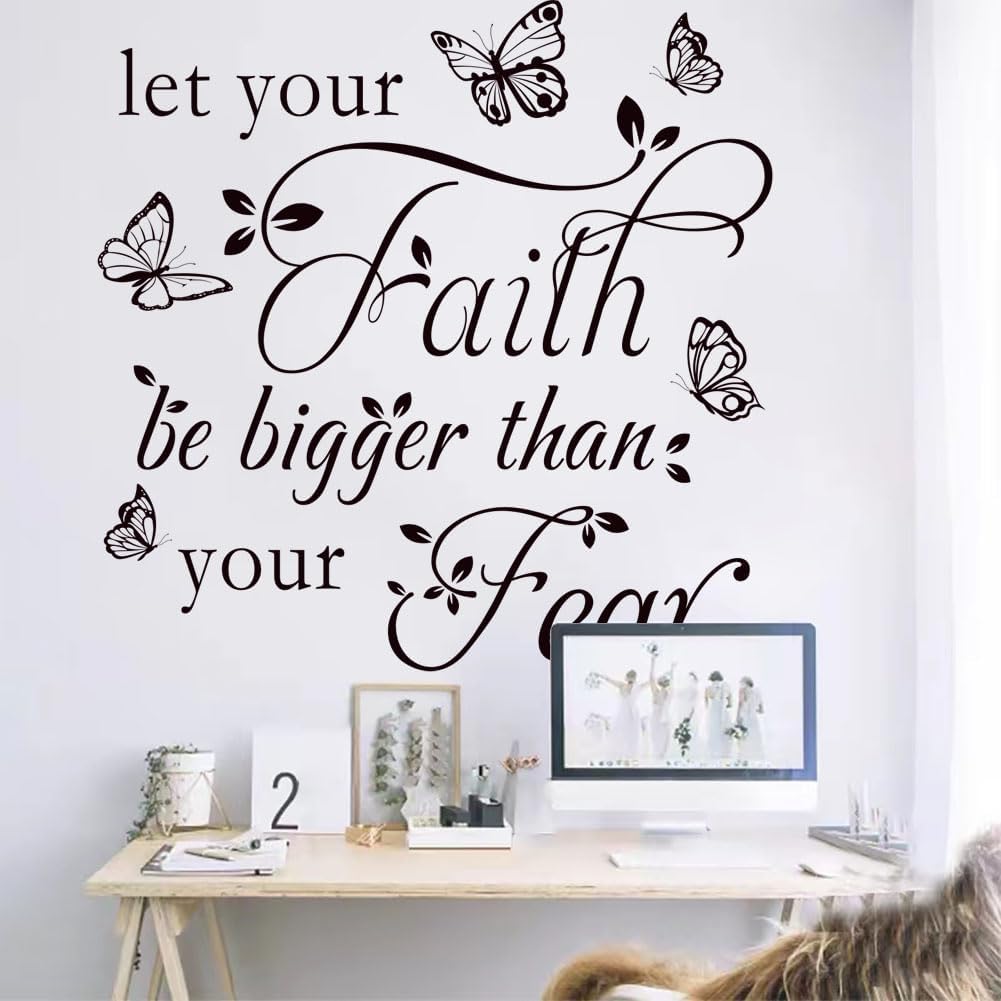 Inspirational Wall Decal Sticker Quotes Vinyl Wall Stickers Let Your Faith Be Bigger Than Your Fear Motivational Saying Positive Quote Handwriting Art Letters Home Decor