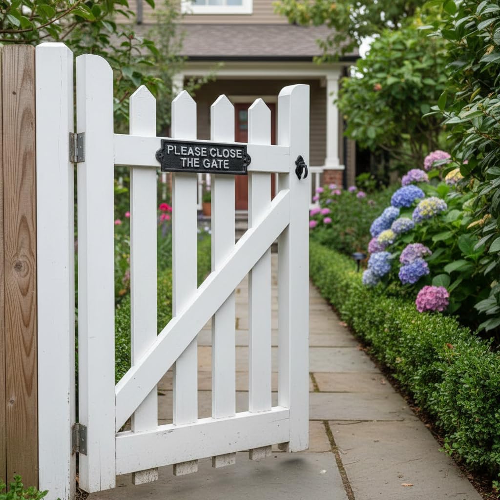 Comfy Hour 8" x 2" Heavy Duty Cast Iron Please Close The Gate Sign, Weatherproof Metal Gate Plaque for Outdoor Garden, Fence & Yard, Vintage Farmhouse Style Wall Mount Sign, Black