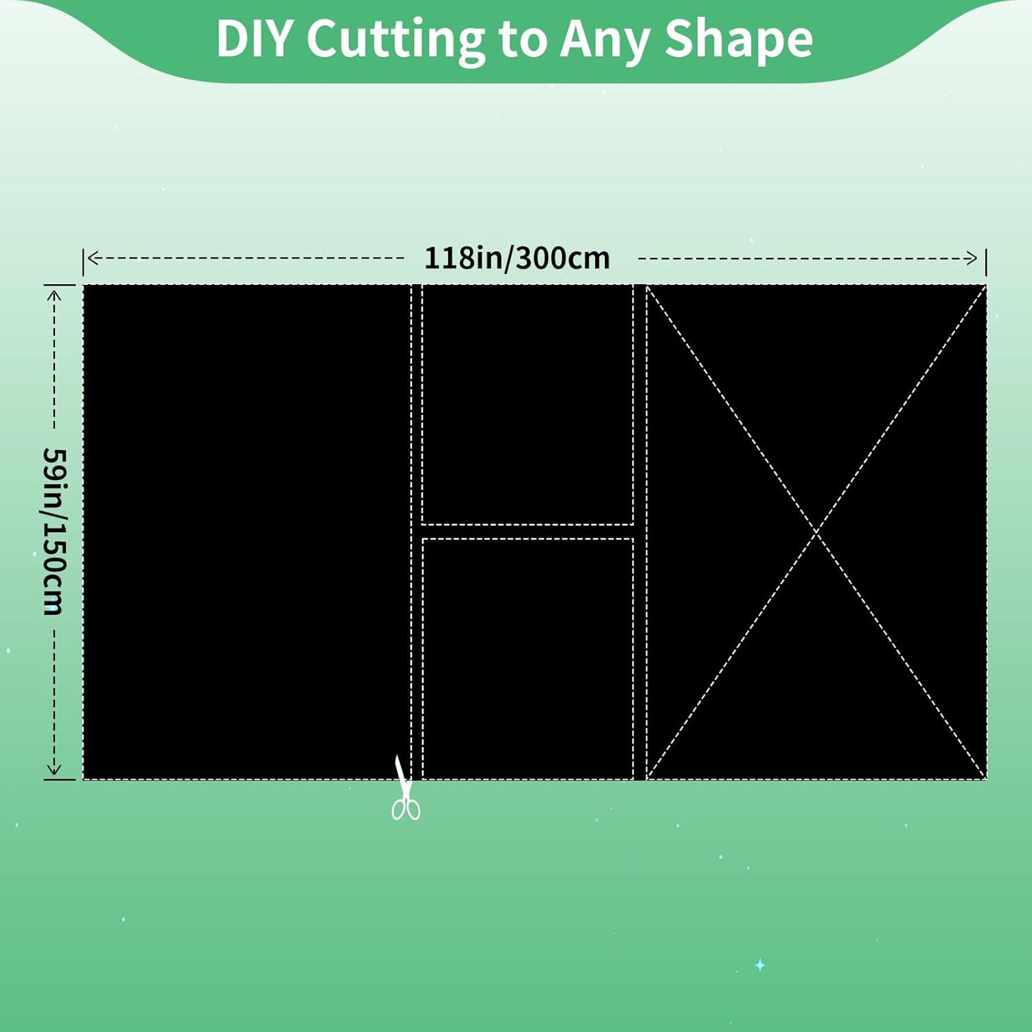 100% Blackout Blind Curtains Window Cover [XXL Size 118"x 59" ] [DIY Cut to Any Size or Shape] [Hook&Loop Tabs][Portable Bags for Travel ] [Light & UV Blocking ] for House,Baby Nursery,Apartment