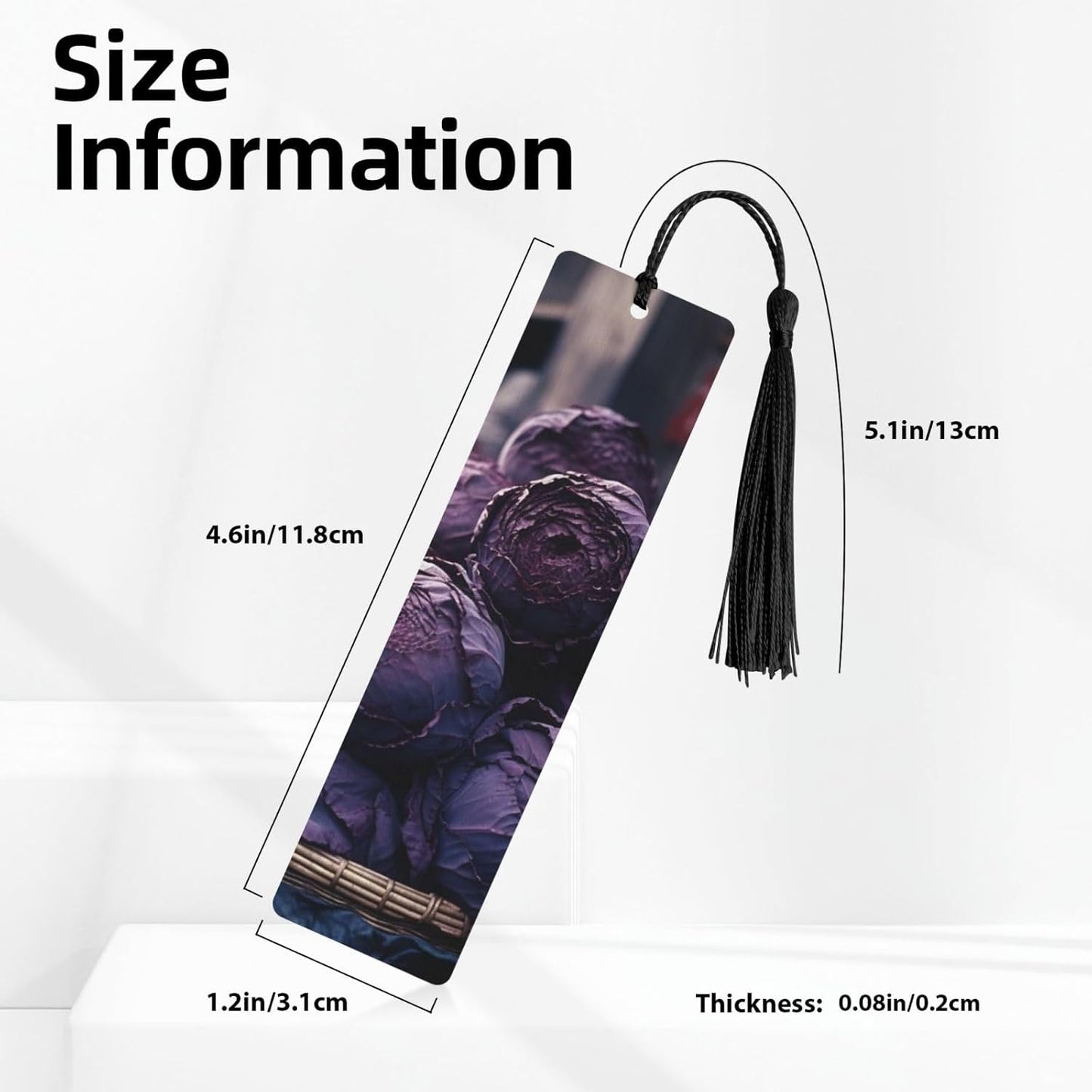 Purple Cabbage Bookmarks Gifts for Women Men, Wooden Bookmarks for Book Lovers, Vintage Book Marks Ornaments with Tassel, Unique Personalized Reading Page Markers Black