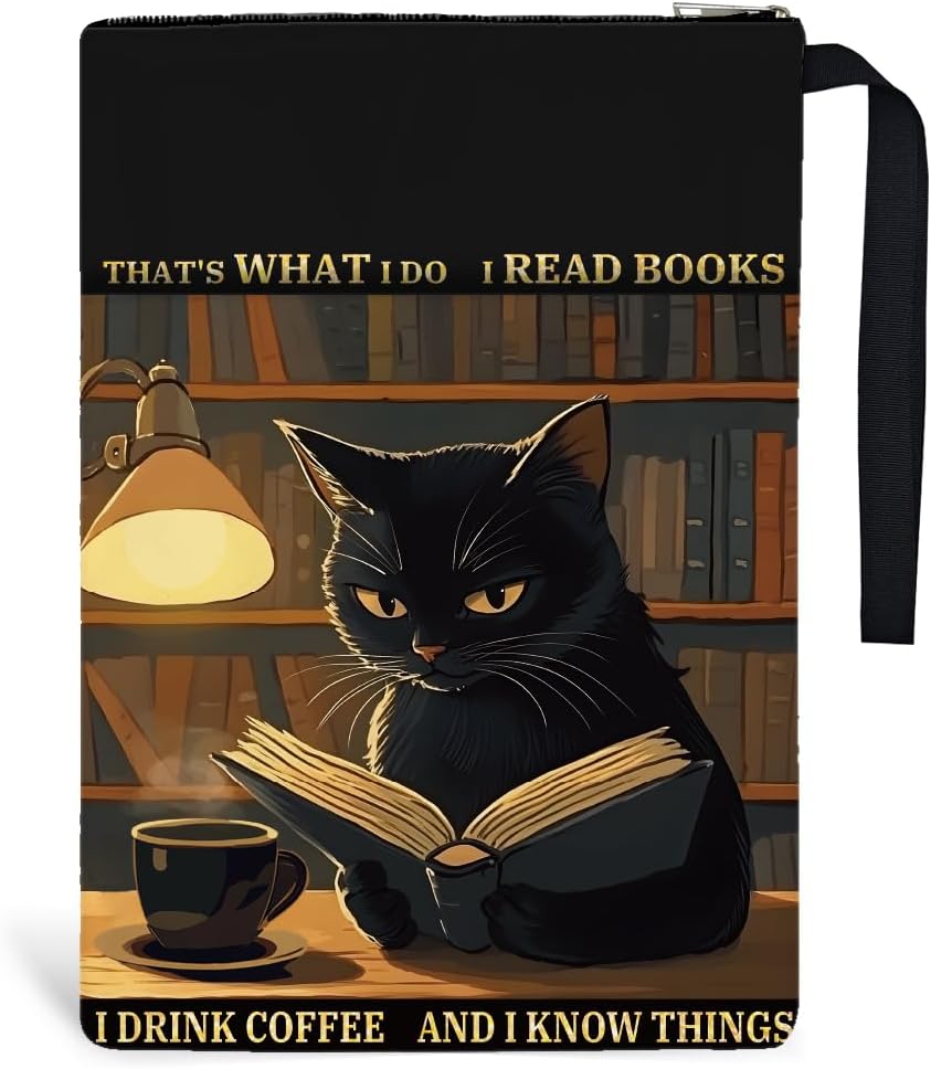 1pc Paperbacks Book Covers 13.4x9.45 inch Black Cat Book Pouches Book Sleeve with Zipper and Front Pocket Animals Bookish Book Protectors for Students Teachers